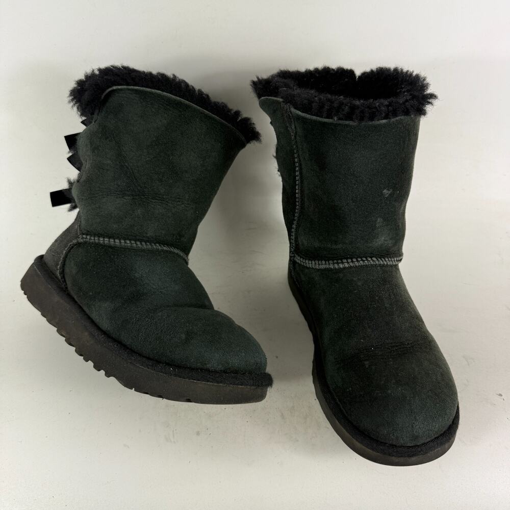 UGG Bailey Bow II Boots Women's 5 Black Suede Sheepskin Lined Mid-Calf 1016225
